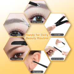 Tweezers and Nail Clippers Set,9 Pcs Professional Stainless Steel Tweezers Kit-Great Precision Tweezers with Curved Scissors and Eyebrow Razor for Daily Beauty Tools with Leather Travel Case