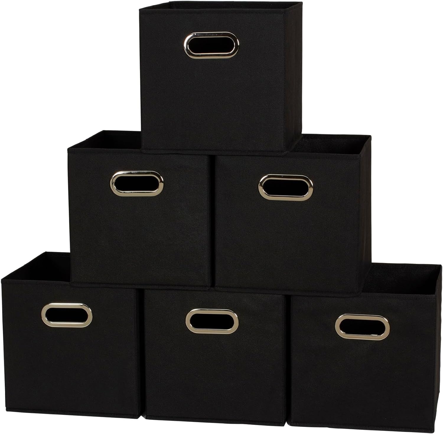 80-1 Foldable Fabric Storage Bins | Set of 6 Cubby Cubes with Handles | Black