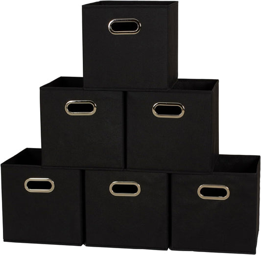 80-1 Foldable Fabric Storage Bins | Set of 6 Cubby Cubes with Handles | Black