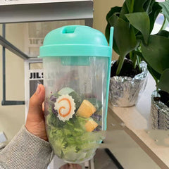 Ins Style Salad Cup with Fork and Cover Is Portable