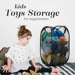 Collapsible Mesh Pop up Hamper with Wide Opening and Side Pocket – Breathable, Sturdy, Foldable, and Space-Saving Design for Clothes and Storage. (Black | 2-Pack)