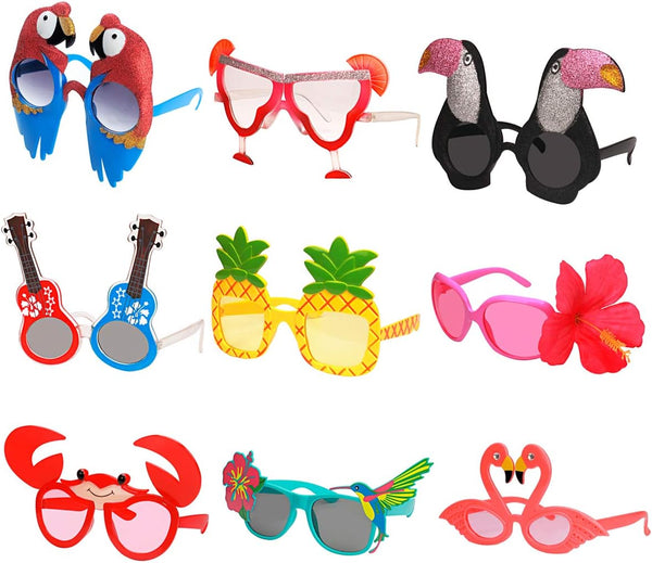 Glam 9 Pairs Funny Hawaiian Glasses, Tropical Fancy Dress Props, Fun Summer Kids Party Favors