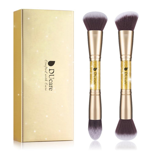 Glam DU Care Makeup Brushes Duo End Foundation Powder Buffer and Contour Brush Synthetic Cosmetic Tools 2Pcs