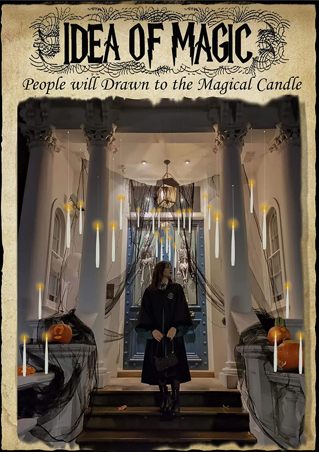 Glam Floating Candles with Wand Magic Hanging Candles, Flickering Warm Light Flameless Floating LED Candle with Wand Remote, Battery Operated Taper Candle Set for Theme Party