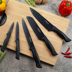 Knife Set,  15 Pcs Kitchen Knife Set with Block Self Sharpening, Dishwasher Safe, Anti-Slip Handle, Black