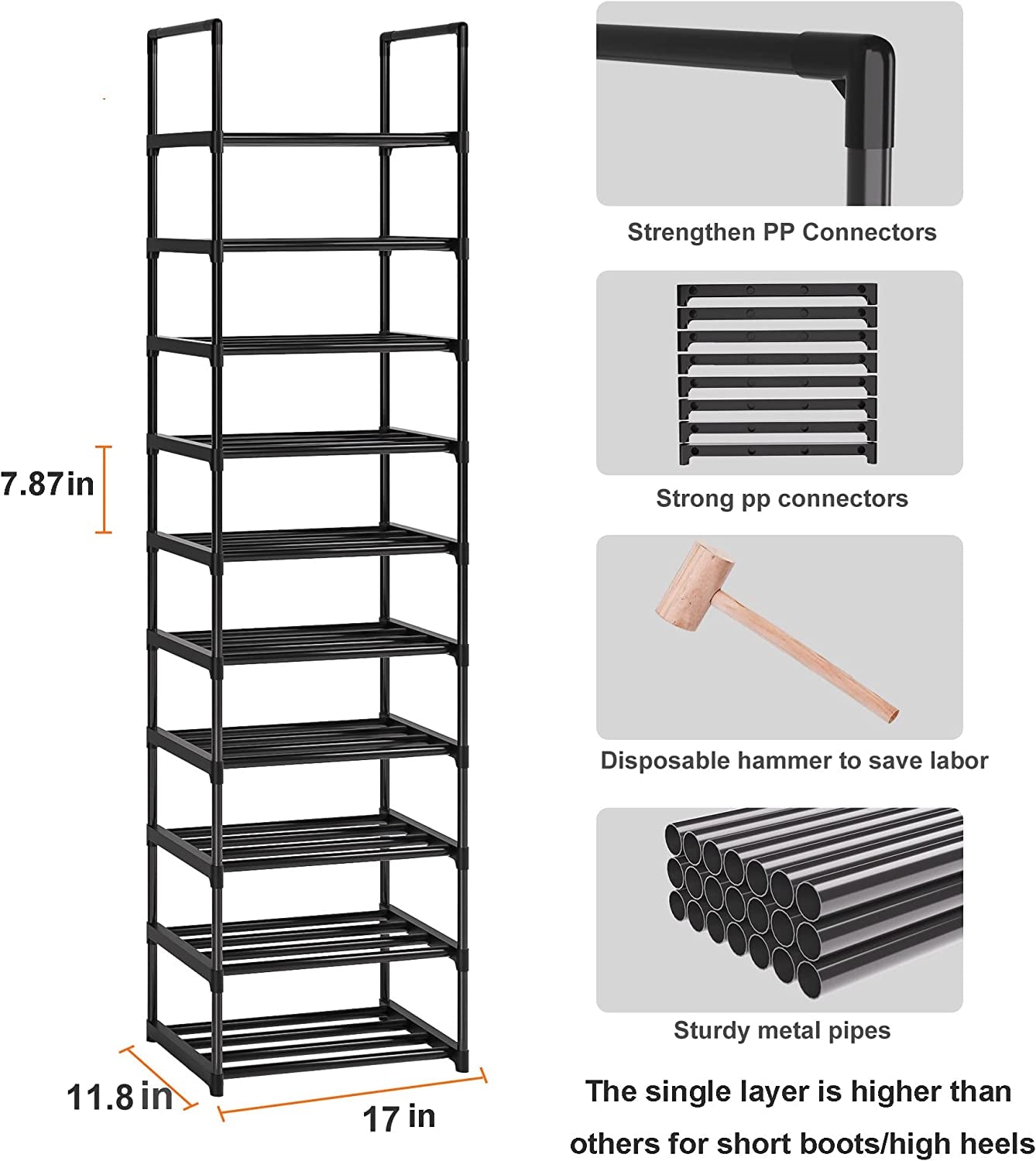 Shoe Rack, Sturdy Metal Shoe Rack Organizer,Narrow Shoe Rack,Shoe Racks for Closets,Shoes Rack,Shoe Stand,Shoe Shelf
