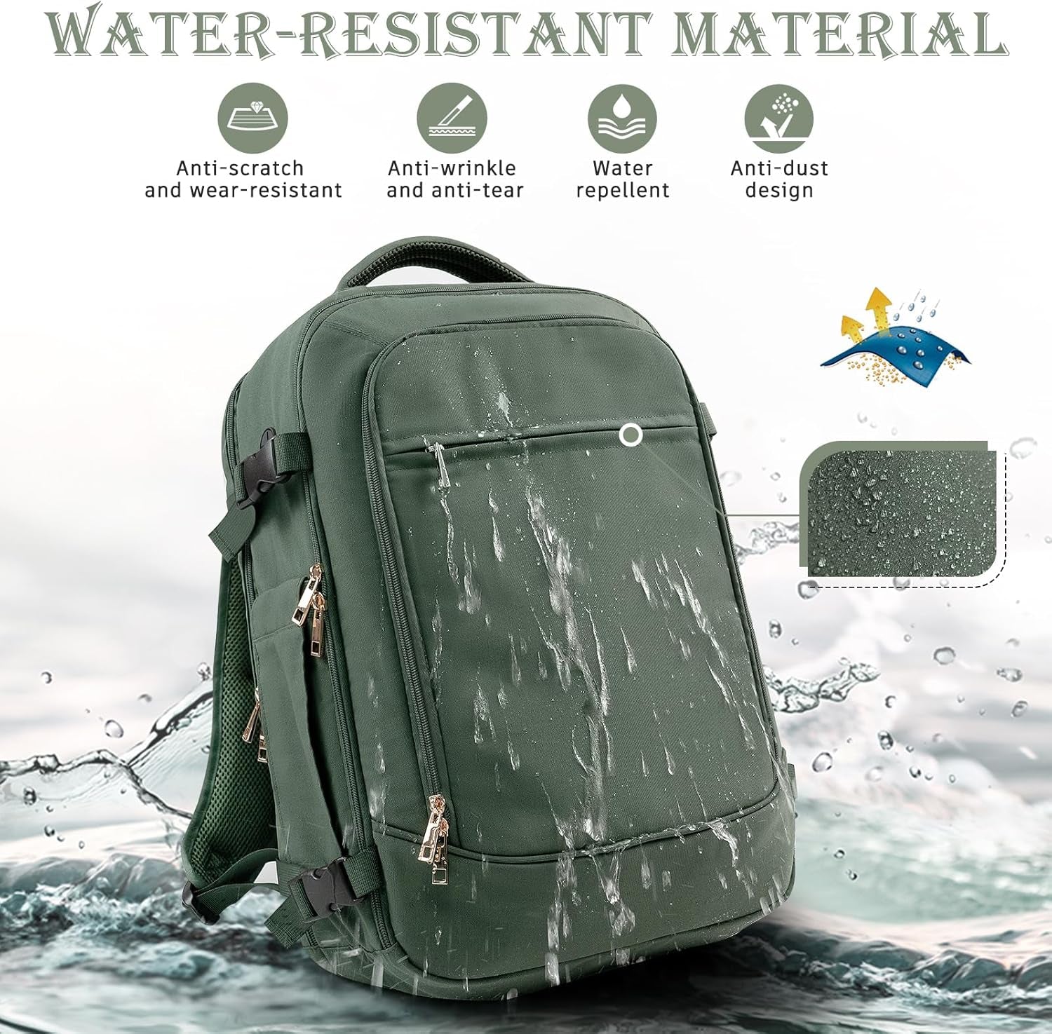 Carry on Backpack, Flight-Approved Backpack for Traveling, 40L Personal Item Travel Backpack, Peacock Green