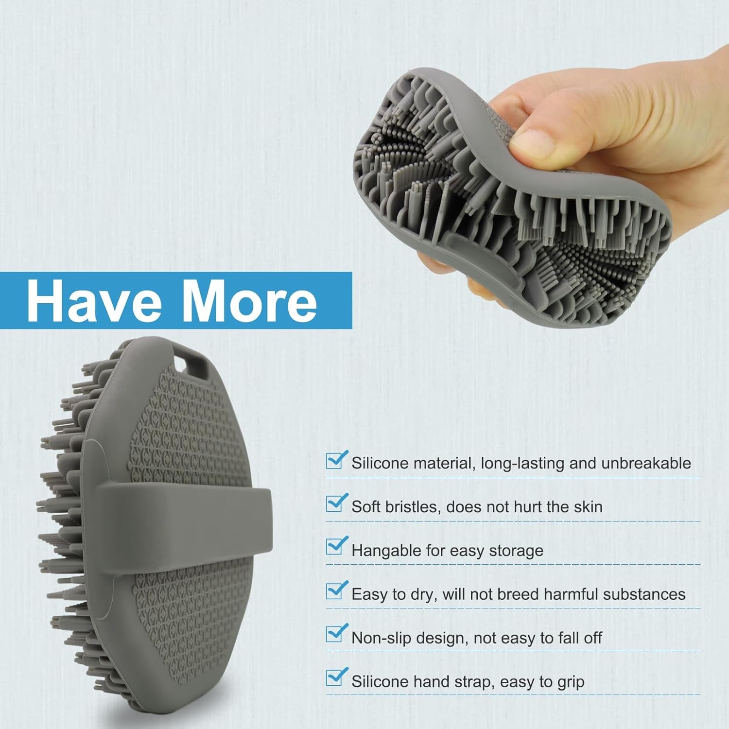 Silicone Body Scrubber，Exfoliating Body Scrubbers for Use in Shower,Silicone Body Brush for Showering and Anti-Slippery Handles for All Skin Types(Grey)