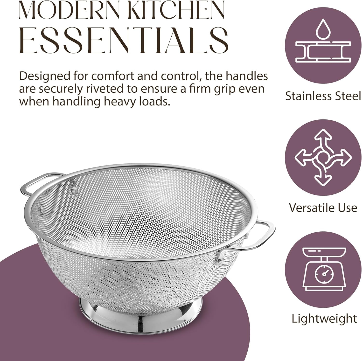 Micro-Perforated Stainless Steel Colander-Dishwasher Safe (3 QT and 5 QT)