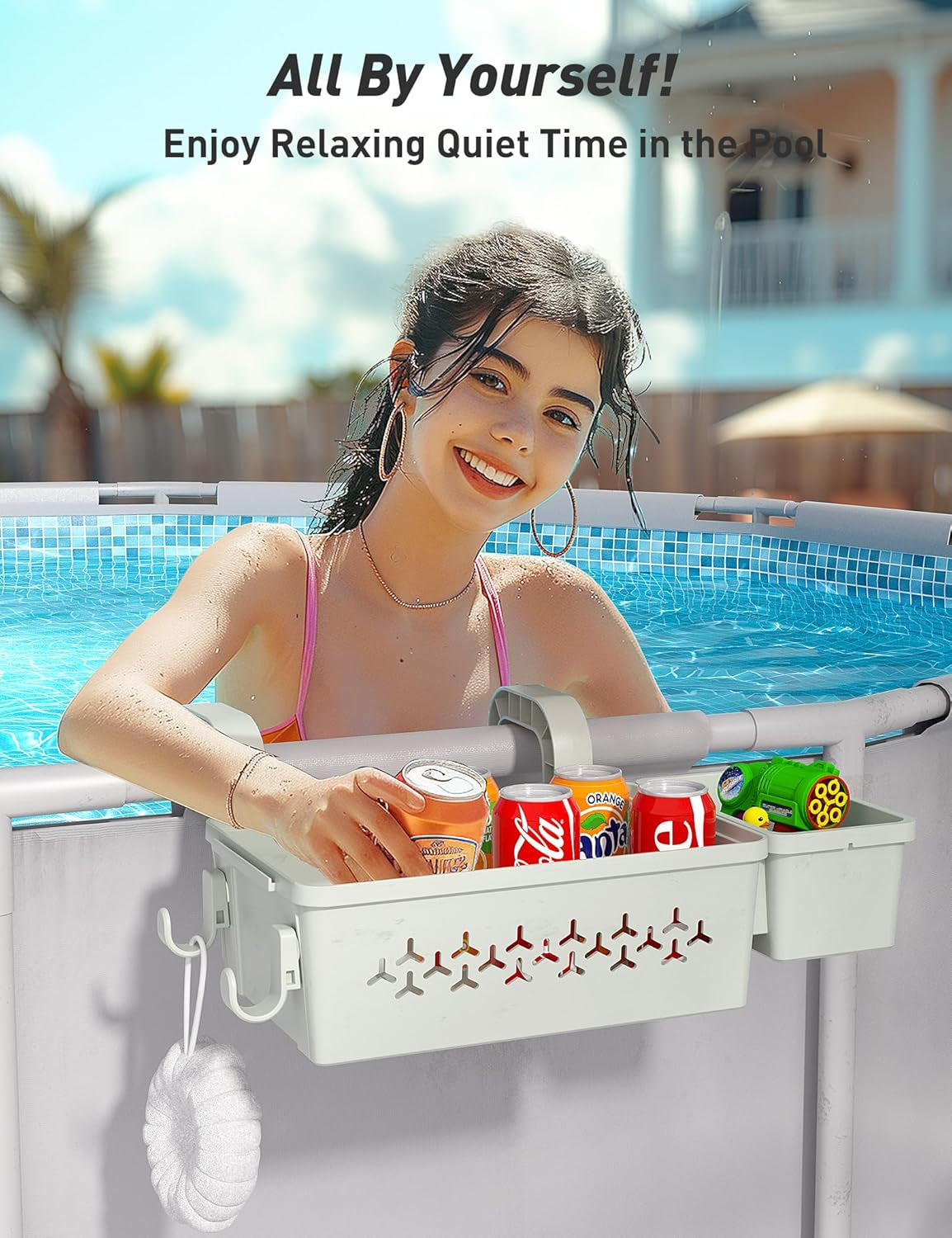 [PATENTED]  2025 Upgrade 2 Sets Poolside Storage Basket - Original above Ground Pool Accessories, Swimming Pool Storage Basket with Pool Cup Holder, Poolside Storage to Organize Cup Towel