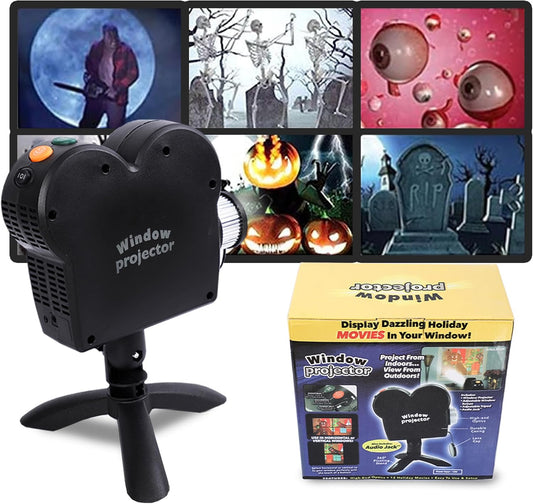 Halloween Window Projector, Halloween Projector Hologram, Built-In 12 Movies Mini Halloween Christmas Projectors for Perfect Christmas and Halloween Outdoor Decorations Party