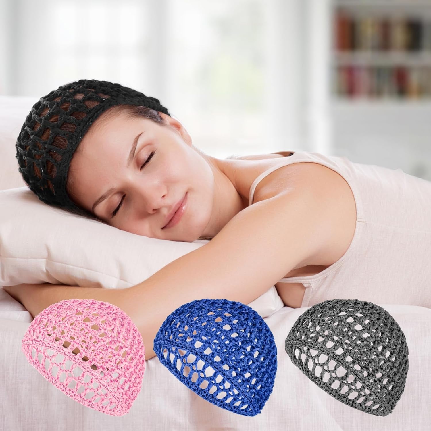 4Pcs Hair Net Soft Rayon Mesh Crocheted Hairnet Sleep Cap Mesh Cover Curls Hair Net Snoods Elastic Hairnet Hair Cover Accessories for Women Men Night Sleeping Thick Long Short Curls Hair (Colorful)