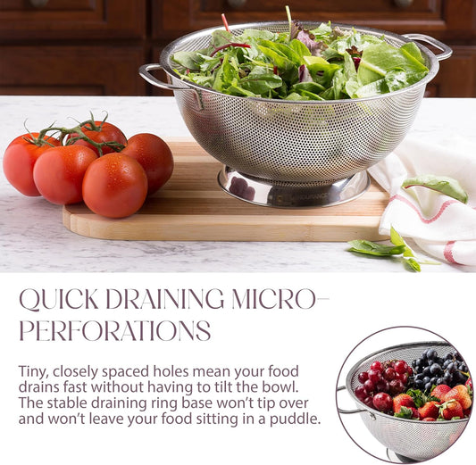 Micro-Perforated Stainless Steel Colander-Dishwasher Safe (3 QT and 5 QT)