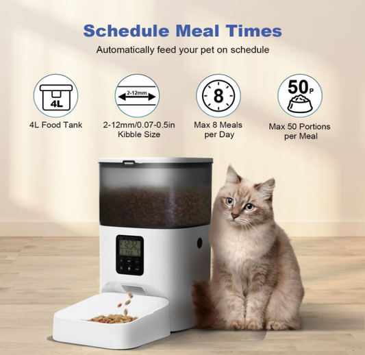 Glam Automatic Cat Feeder, 4L Cat Food Dispenser with 10S Voice Recorder