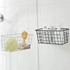 Hanging Kitchen Baskets for Storage Adhesive Sturdy Small Wire Storage Baskets with Kitchen Food Pantry Bathroom Shelf Storage No Drilling Wall Mounted,2 Pack,Black