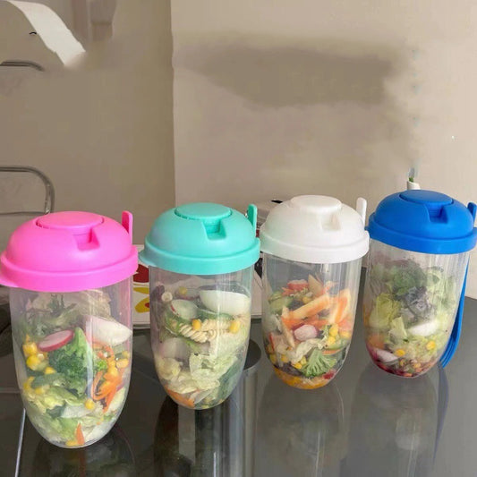 Ins Style Salad Cup with Fork and Cover Is Portable