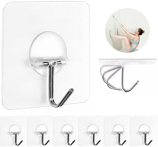 Wall Hooks 13Lb(Max) Transparent Seamless Coat Hooks,Waterproof and Oilproof,Bathroom Kitchen Heavy Duty Self Adhesive Hooks,8 Pack