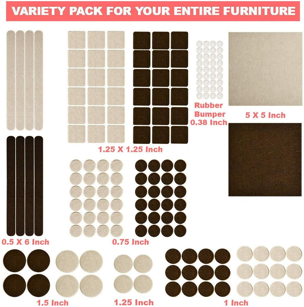 165 Piece Two Colors - Variety Size Furniture Felt Pads. Self Adhesive Pads with Transparent Noise Reduction Bumpers. Floor Protectors for Hardwood & Laminate Flooring-165 Piece