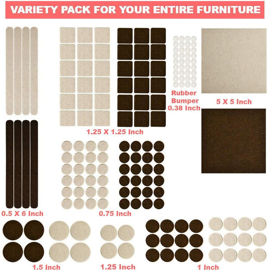 165 Piece Two Colors - Variety Size Furniture Felt Pads. Self Adhesive Pads with Transparent Noise Reduction Bumpers. Floor Protectors for Hardwood & Laminate Flooring-165 Piece