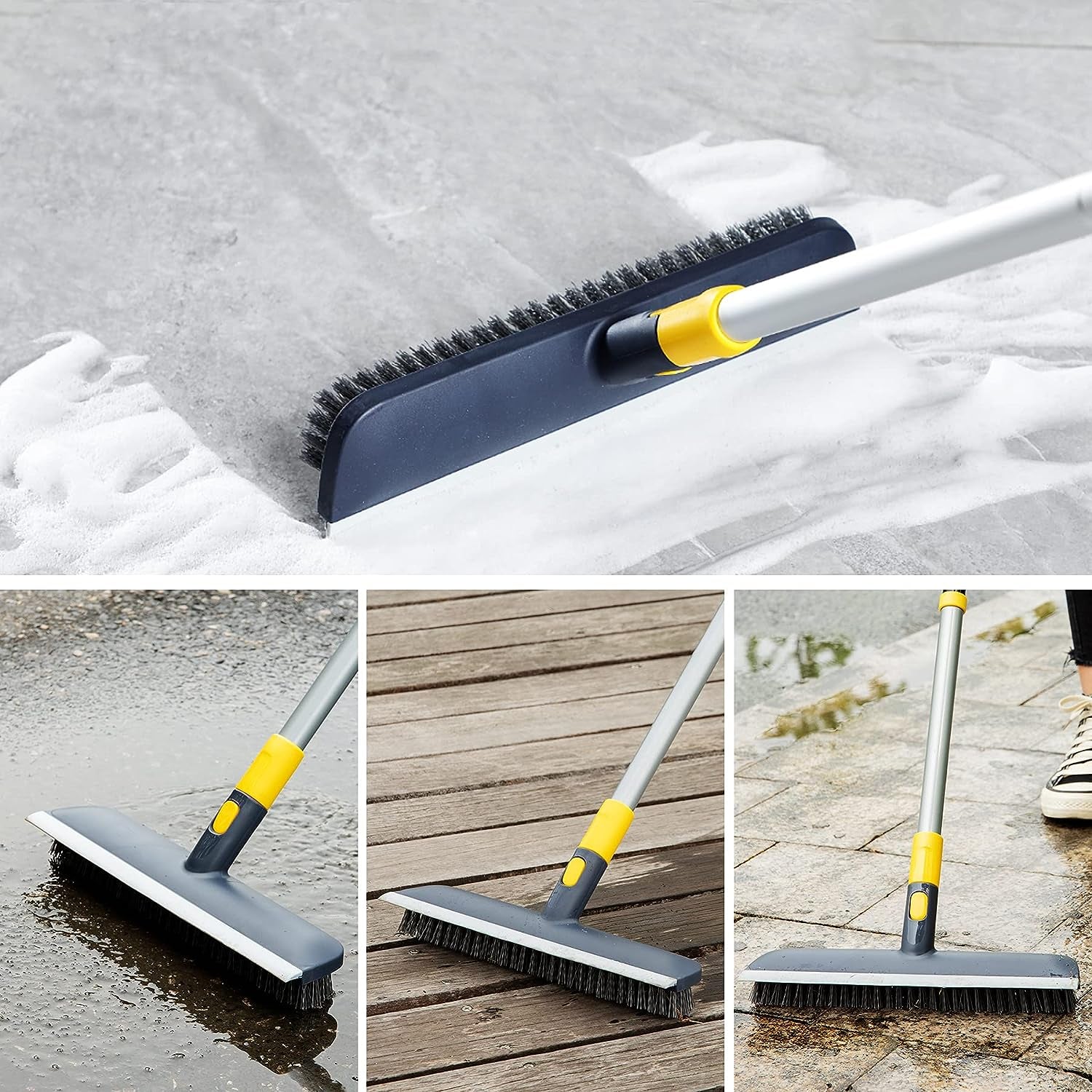 Floor Scrub Brush Telescopic Handle 2 in 1 Scrape Brush Stiff Bristle Shower Scrubber for Cleaning Patio Bathroom Garage Kitchen Wall Deck Tub Tile 55.9 Inch Tall