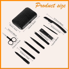 Tweezers and Nail Clippers Set,9 Pcs Professional Stainless Steel Tweezers Kit-Great Precision Tweezers with Curved Scissors and Eyebrow Razor for Daily Beauty Tools with Leather Travel Case