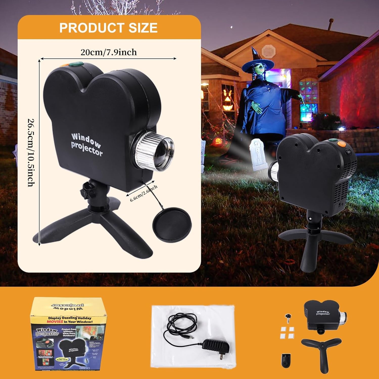 Halloween Window Projector, Halloween Projector Hologram, Built-In 12 Movies Mini Halloween Christmas Projectors for Perfect Christmas and Halloween Outdoor Decorations Party