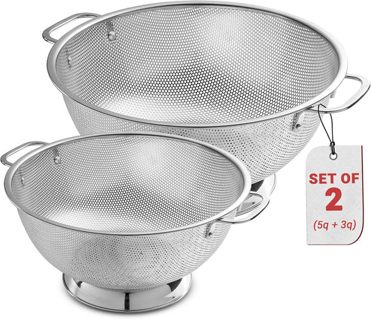 Micro-Perforated Stainless Steel Colander-Dishwasher Safe (3 QT and 5 QT)
