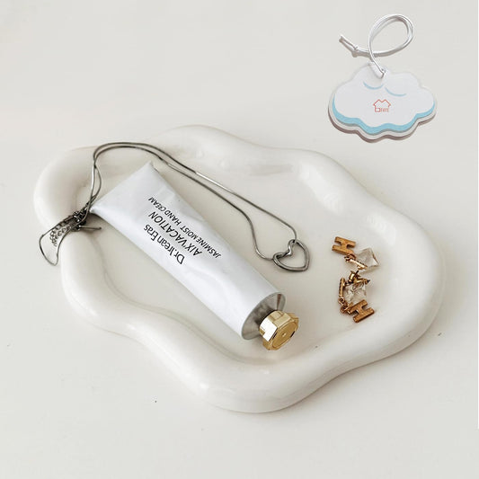 Jewelry Dish Trinket Tray for Women, Ring Dish Holder, Unique Cloud Shape Ceramic Plate Cute Things Vanity Aesthetic Room Decor Mother'S Day Birthday Christmas Warm House Gifts (White)