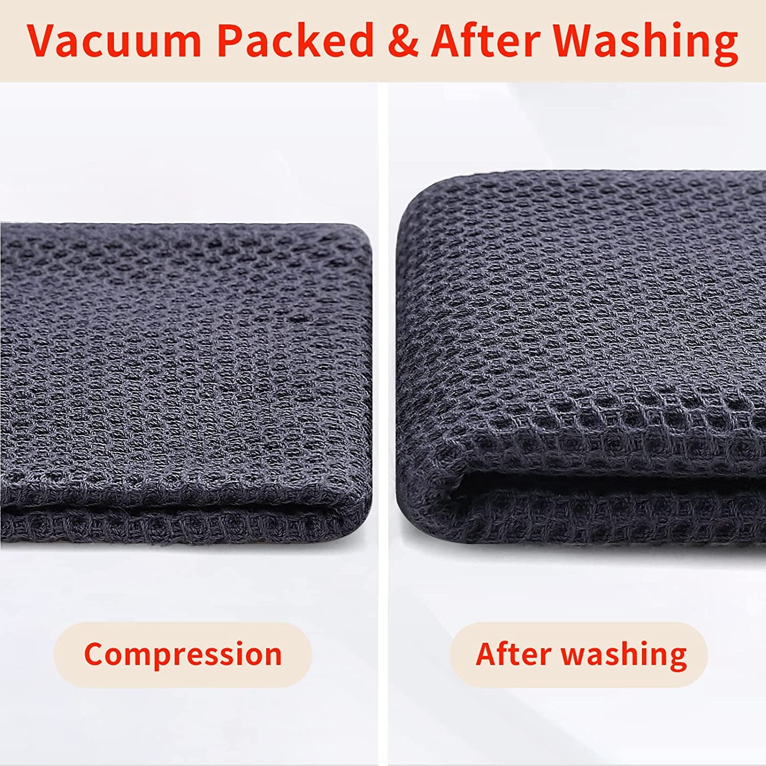 100% Cotton Waffle Weave Kitchen Dish Cloths, Ultra Soft Absorbent Quick Drying Dish Towels, 12 X 12 Inches, 6-Pack, Dark Grey