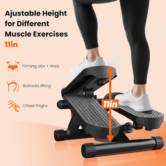 Glam Portable Mini Stair Steppers with Resistance Bands for Exercise