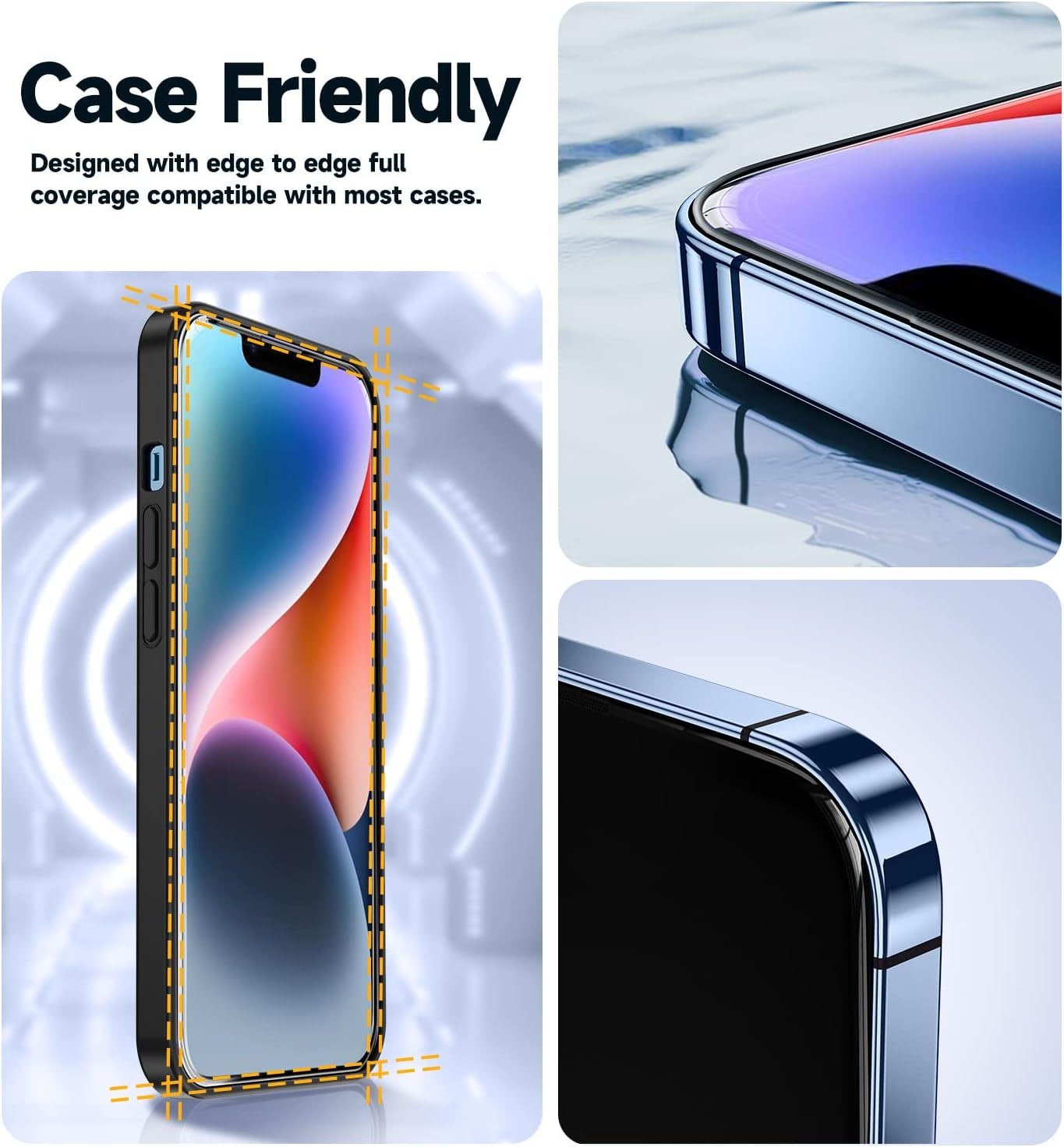 2-Pack Tempered Glass Screen Protector for iPhone 13/14 & 13 Pro (6.1”), Auto Dust-Elimination, Bubble-Free, HD Clear, Easy Install