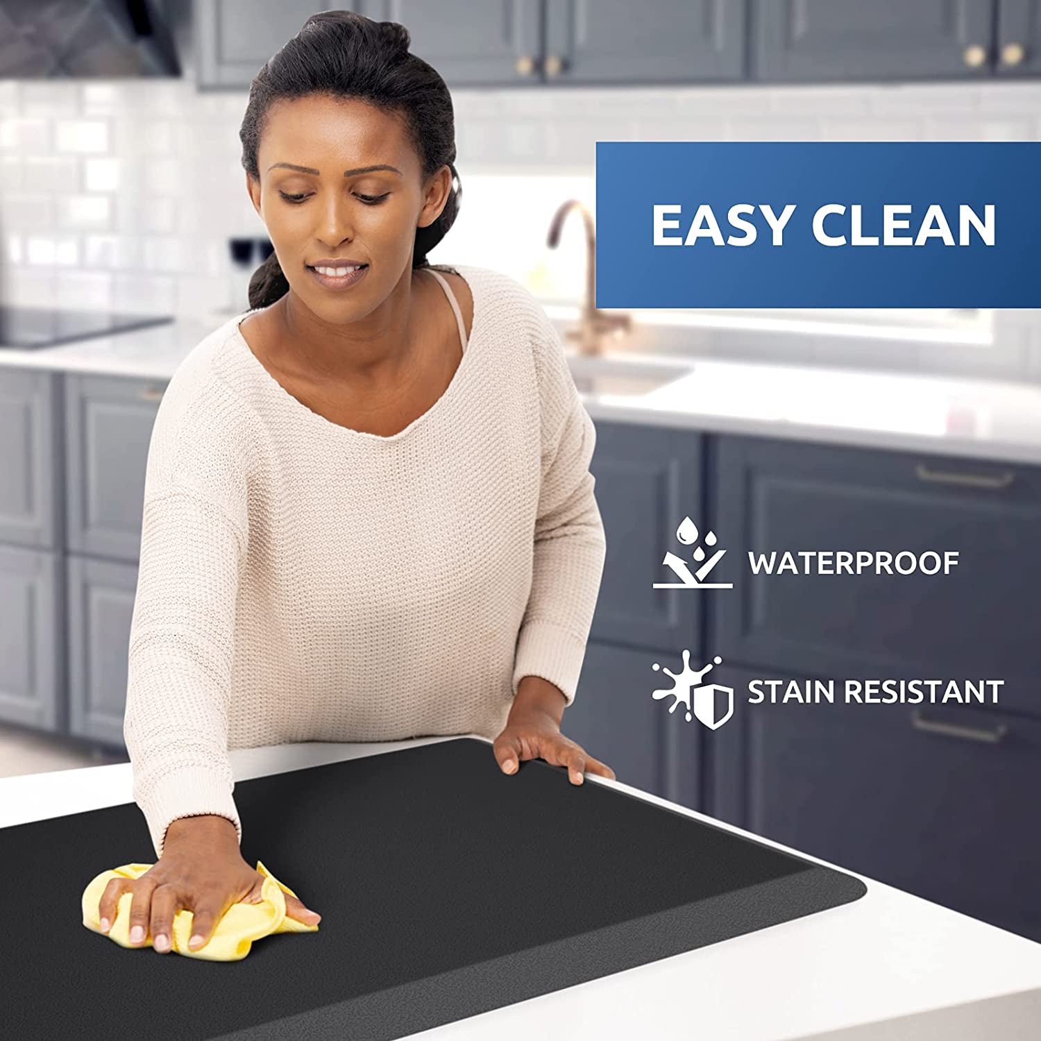 Kitchen Mat Cushioned anti Fatigue Rug 17.3"X28" Waterproof, Non Slip, Standing and Comfort Desk/Floor Mats for House Sink Office (Black)