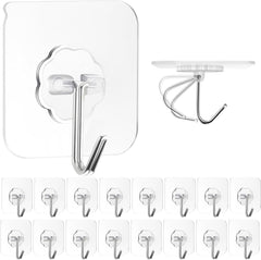 Adhesive Hooks Wall Hooks for Hanging, 16 Pack Heavy Duty Self Sticky Hooks 22Lb(Max) Stainless, Waterproof Oilproof Utility Hooks for Coat Keys Bathroom Shower Kitchen Wardrobe Outdoor, Clear