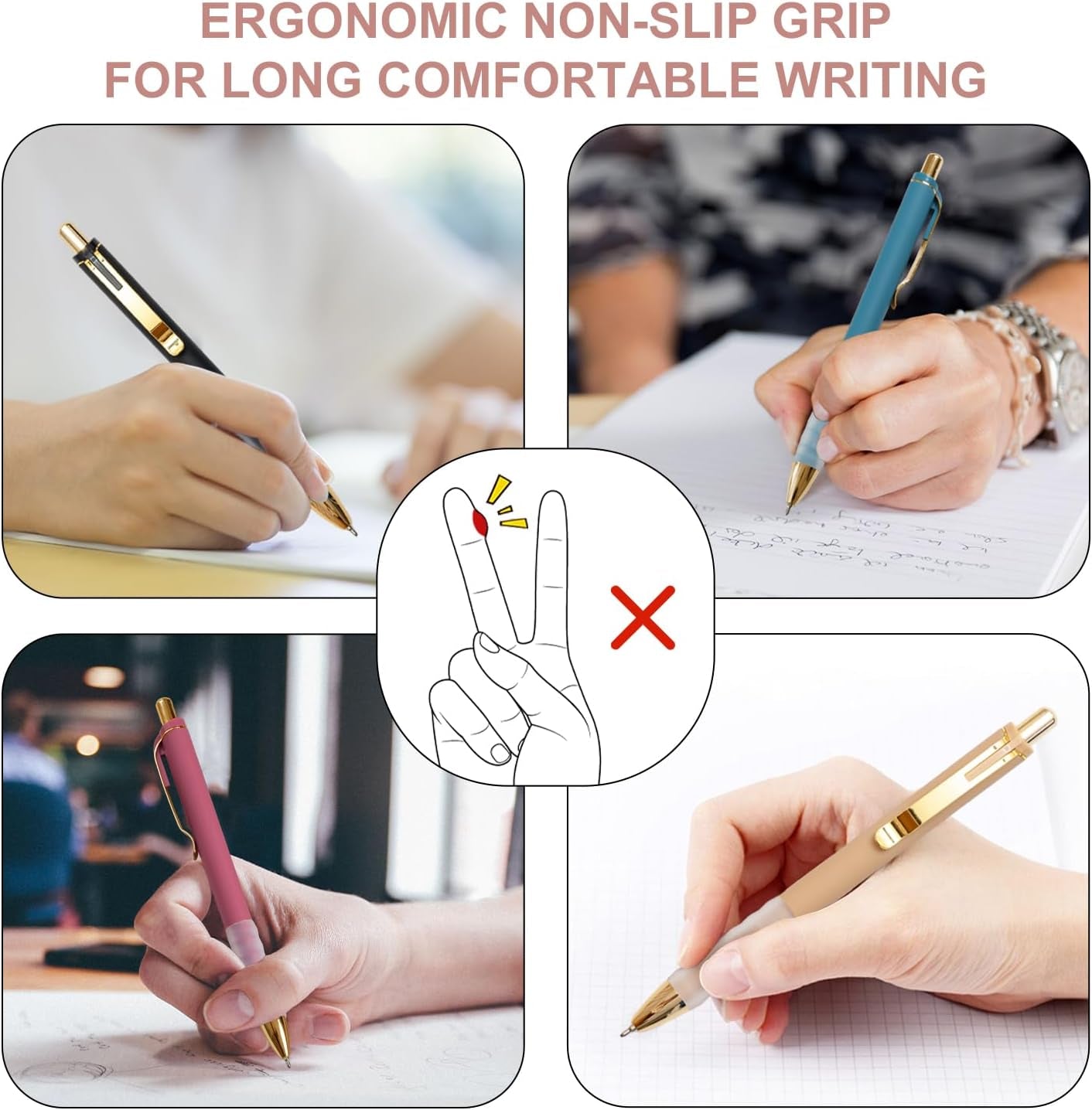Ballpoint Pens Black Medium Point 1.0mm – Retractable with Super Soft Grip (Gold, 12 Pcs)
