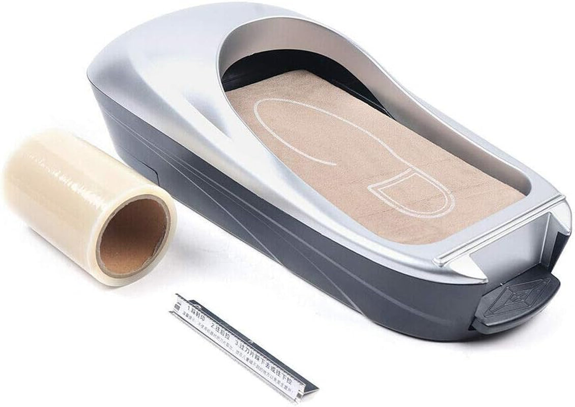 Automatic Shoe Film Machine Portable Shoe Covers Dispenser + Shoe Membrane 1 Roll Keep Floor Clean Perfect for Home Shop Office Lab Disposable Overshoes Dispenser Machine (Silver + 1 Roll Shoe Film)