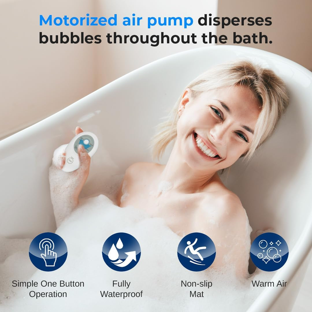 Electric Bubble Massage Mat - Waterproof Massaging Spa, Full Body Bubbling Bath Thermal Massager Machine - Maintains Heat Motorized Air Pump, Aroma Clip for Essential Oil - Blue