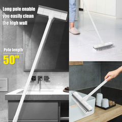 Floor Scrub Brush with Long Handle, 2 in 1 Scrape and Brush, Stiff Bristles for Cleaning Bathroom, Patio, Garage, Kitchen, Deck, Tile
