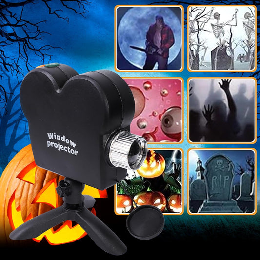 Halloween Window Projector, Halloween Projector Hologram, Built-In 12 Movies Mini Halloween Christmas Projectors for Perfect Christmas and Halloween Outdoor Decorations Party