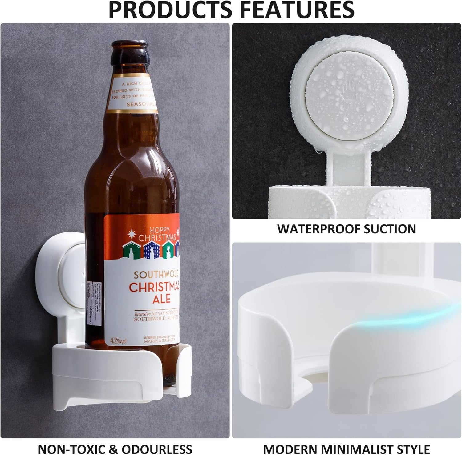 Glam Waterproof Wine Holder for Shower, Suction Cup Shower Drink Holder for Beer, Wine
