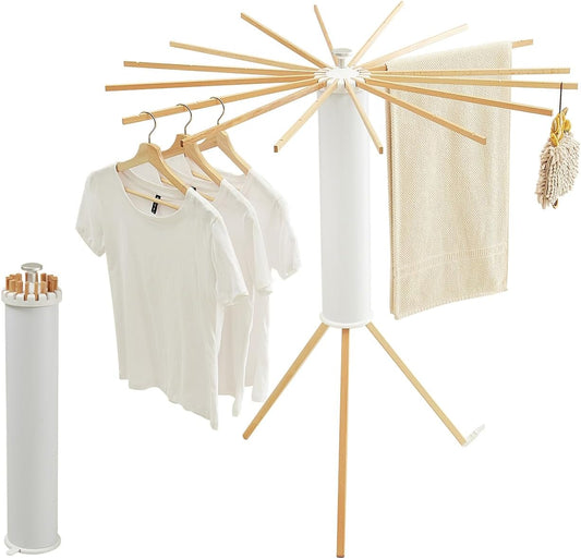 Tripod Clothes Drying Rack, Garment Rack Portable and Foldable Space Saving Laundry Drying Rack - Drying Rack Clothing Floor Folding Balcony Bedroom Household Wooden