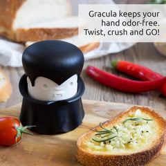 Glam Gracula Garlic Crusher, Garlic Peeler, Also for Ginger, Nuts, Chili, Herbs - Twist Top Mincer & Easy Squeeze Manual Press Peeler, Goth Gifts