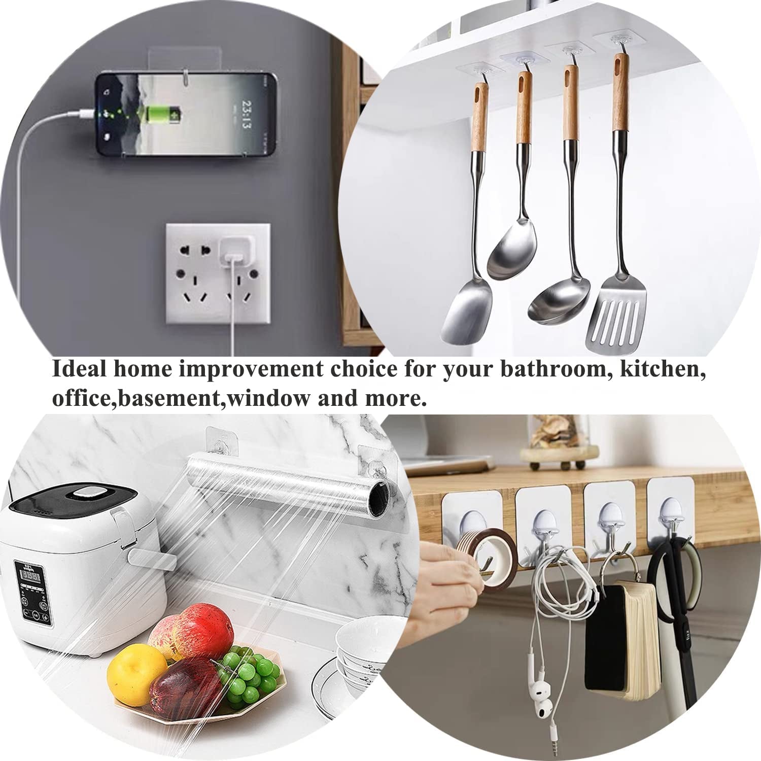 Wall Hooks 13Lb(Max) Transparent Seamless Coat Hooks,Waterproof and Oilproof,Bathroom Kitchen Heavy Duty Self Adhesive Hooks,8 Pack