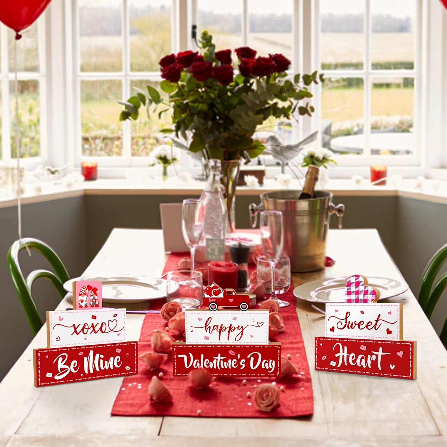 3 PCS Valentine'S Day Wooden Sign Table Decor, Happy Valentine'S Tabletop Centerpiece XOXO Be Mine Valentine Decorations for Tables, Valentine'S Day Presents Wood Love Heart Desk Mantle Shelf Decoration