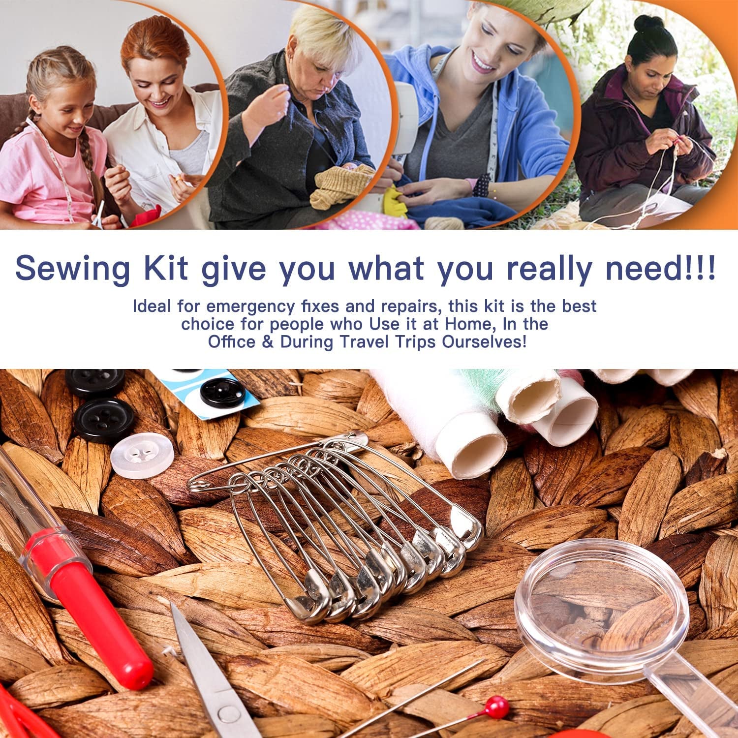 Sewing Kit with Case Portable Sewing Supplies for Home Traveler, Adults, Beginner, Emergency, Kids Contains Thread, Scissors, Needles,Measuring Tape