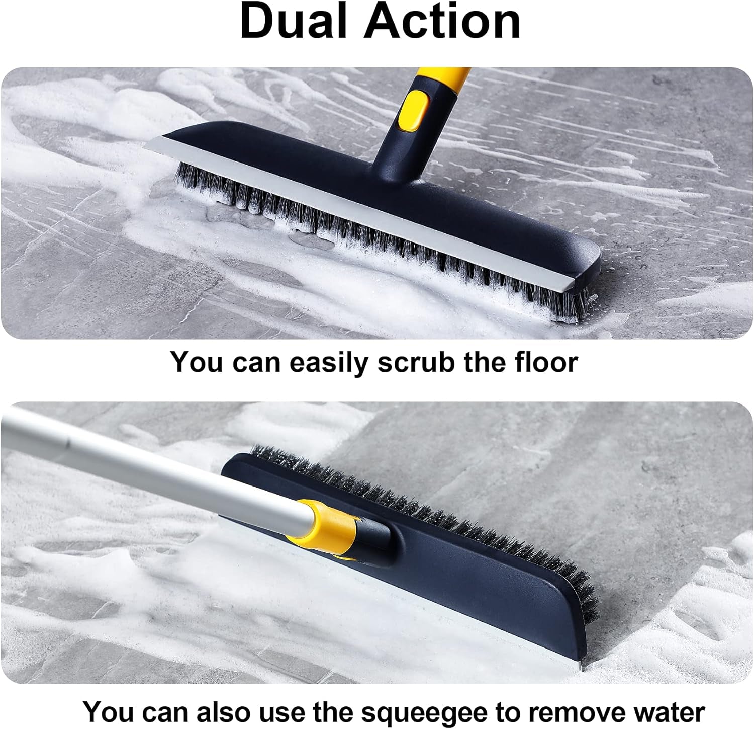 Floor Scrub Brush Telescopic Handle 2 in 1 Scrape Brush Stiff Bristle Shower Scrubber for Cleaning Patio Bathroom Garage Kitchen Wall Deck Tub Tile 55.9 Inch Tall