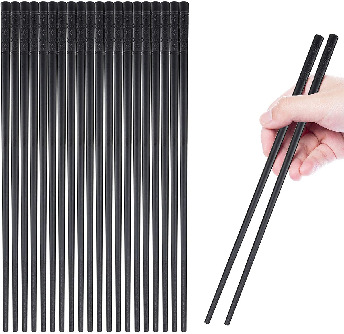 Chopsticks10 Pairs Reusable Fiberglass Chopsticks Non-Slip Chopsticks Beginners Chopsticks Dishwasher Safe for Chinese Style Japanese Food Cooking Chopsticks(9.5"Black Cherry Blossom)