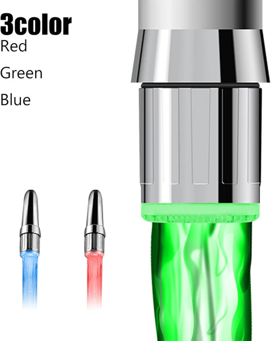 Temperature Sensitive 3 Color Gradient LED Water Faucet Colors Changing LED Water Stream Faucet Tap Cold and Hot Water Mixer Sink Tap for Kitchen and Bathroom