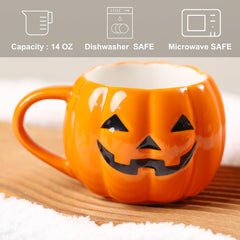 Glam Halloween Pumpkin Mug Set 14 Oz-Cute and Spooky Ceramic Coffee Mugs for Fall Halloween Party Home Decor