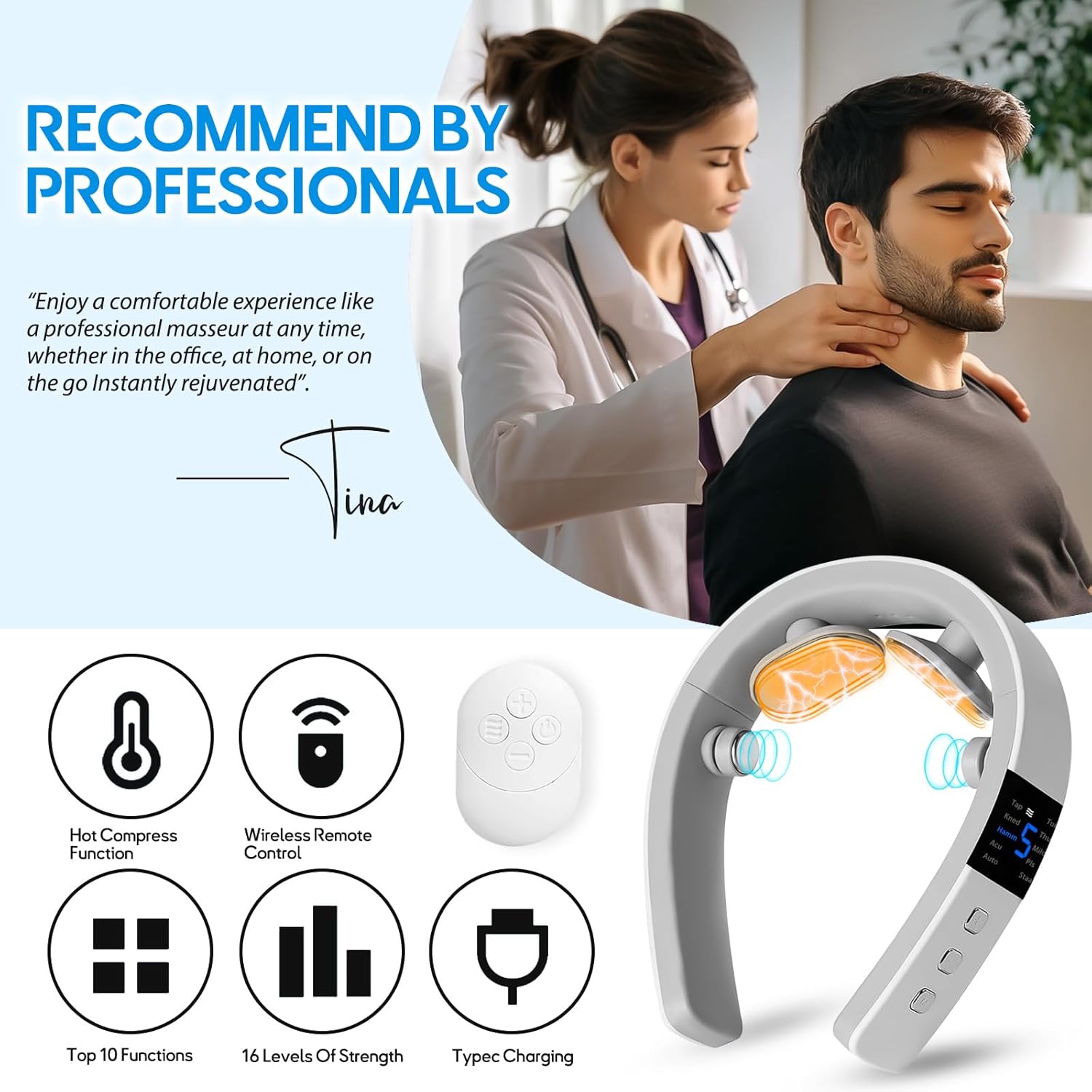 Glam Portable Neck Massager for Pain Relief with Heat