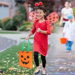 Glam 10 Packs Halloween Jack O Lantern Pumpkin Bags Trick or Treat Tote Bags Non-Woven Candy Party Gift Handles Bag 9.8 X11.8 Inch